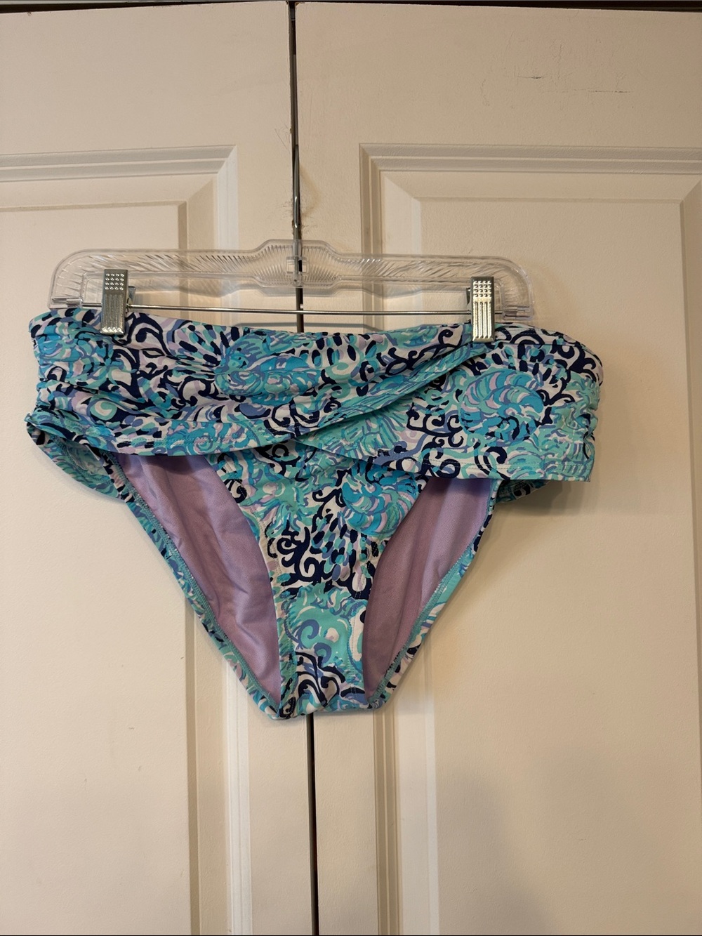 Lilly Pulitzer Turquoise Navy Lilac Floral Twist Bikini Bottom